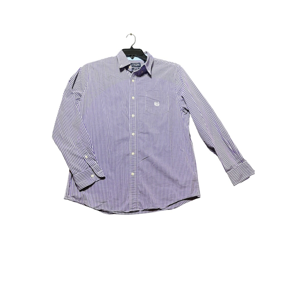 Chaps Button Down Shirt Mens M Purple Excellent Gingham Plaid Stretch Easy Care